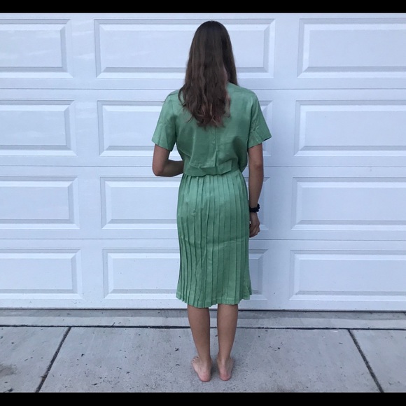 Vintage 1950 1960 turquoise pleated midi skirt set - Picture 6 of 8